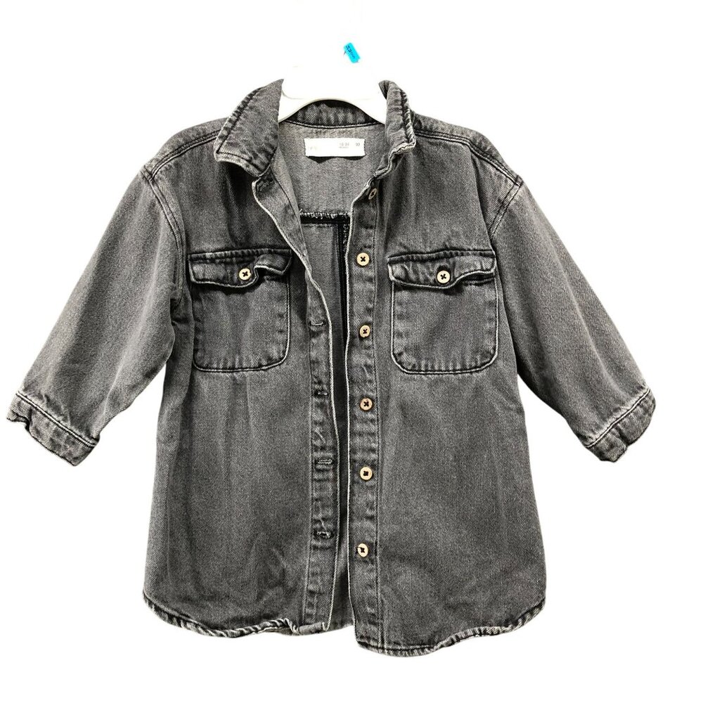 Zara Girls 18-24M Denim Shirt Jacket Gray Longline Dress Relaxed Oversized